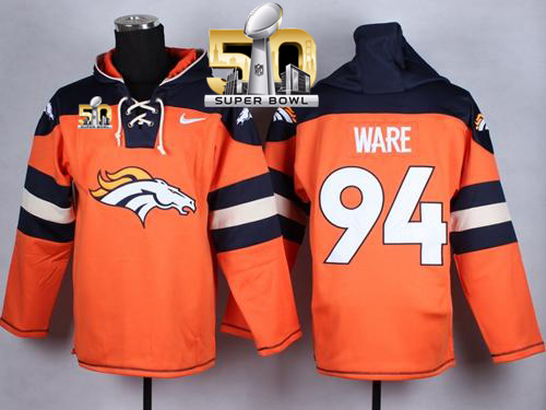 Nike Broncos #94 DeMarcus Ware Orange Super Bowl 50 Player Pullover NFL Hoodie - Click Image to Close